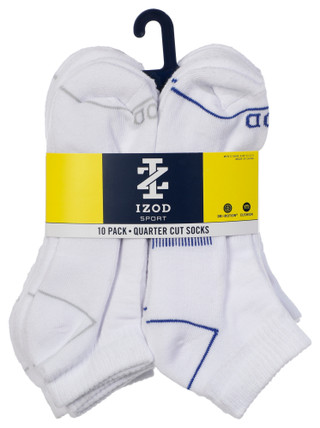 Thumbnail 1: IZOD Men's White 10-Pack Athletic Quarter Socks 