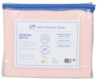 Thumbnail 2: Southern Tide Cotton Twill Pink Queen Sheet Set 4-Piece 