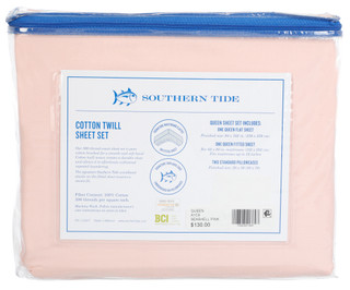 Thumbnail 3: Southern Tide Cotton Twill Pink Queen Sheet Set 4-Piece 