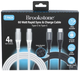 Thumbnail 2: Brookstone 4Ft Braided USB-C to USB-C Cable 2-Pack 