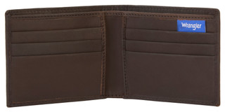 Thumbnail 2: Wrangler Men's Brown Bifold Wallet w/ Woven Patch 