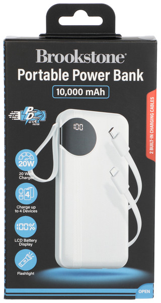 Thumbnail 1: Brookstone 10,000 mAh 20W Power Bank with LCD and Cables 