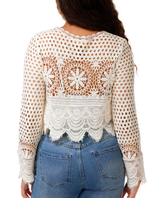 Thumbnail 2: Rebellion Again Juniors Long Sleeve Crochet Pullover Top 
