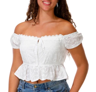 Thumbnail 1: LUSH Juniors Off-The-Shoulder Lace Trim Top 
