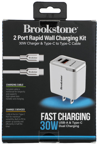 Thumbnail 2: Brookstone Rapid 2-Port 30W Wall Charger C-C Cable Kit 