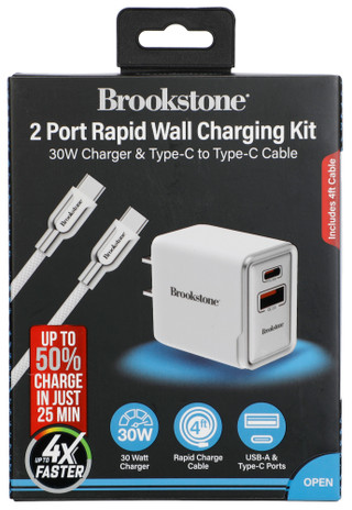 Thumbnail 1: Brookstone Rapid 2-Port 30W Wall Charger C-C Cable Kit 