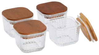 Thumbnail 1: GOURMET HOME PRODUCTS 4-Pc Glass Walnut Condiment Set 