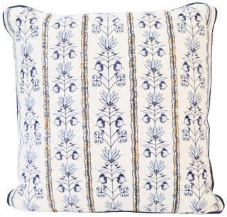 Thumbnail 1: MG MONOGRAM 22x22 Embroidered & Beaded Blue Pillow 