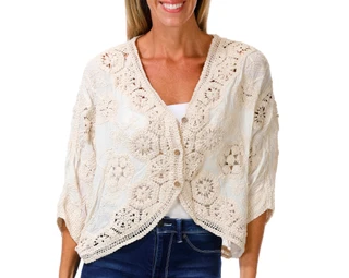 Thumbnail 1: LIV LOS ANGELES Women's 3/4 Sleeve Crochet Cardigan 