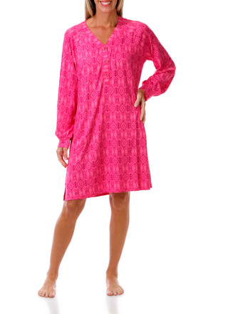 Thumbnail 1: White Orchid Women's Long Sleeve Spiced Ikat Pajama Dress 