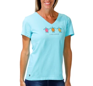 Thumbnail 1: Life is Good Women's Short Sleeve V-Neck Turtle Top 