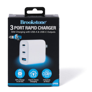 Thumbnail 1: Brookstone 40W 3-Port Folding Blade Wall Charger 