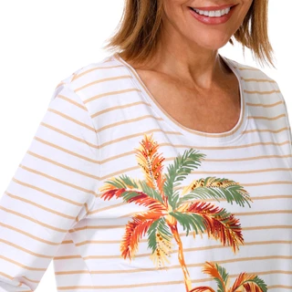 Thumbnail 2: Coral Bay Women's 3/4 Sleeve Stripe Palm Tree Top 
