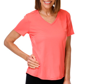 Thumbnail 1: REEL LEGENDS Petite Short Sleeve Solid Freeline V-Neck Top 