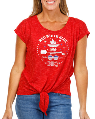 Thumbnail 1: Tru Self Women's Tie Front Top 