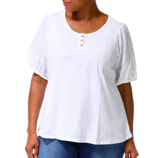 Thumbnail 5: Coral Bay Plus Short Sleeve Eyelet Henley Top 