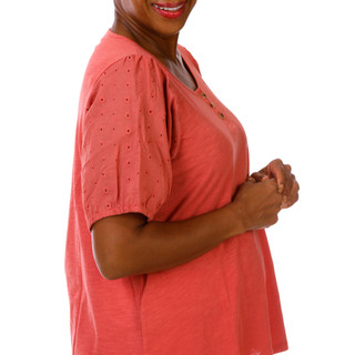 Thumbnail 2: Coral Bay Plus Short Sleeve Eyelet Henley Top 