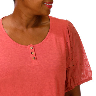 Thumbnail 3: Coral Bay Plus Short Sleeve Eyelet Henley Top 