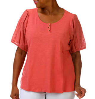 Thumbnail 5: Coral Bay Plus Short Sleeve Eyelet Henley Top 