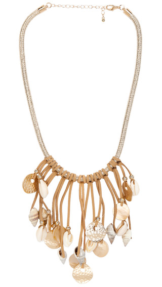 Thumbnail 1: Nicole Miller Gold Cord Suede Shell Necklace 
