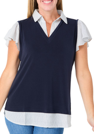 Thumbnail 1: Adrianna Papell Women's Short Sleeve Knit Vest Top 