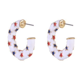 Thumbnail 1: Celebrate America 250 White Enamel Hoop Earrings 