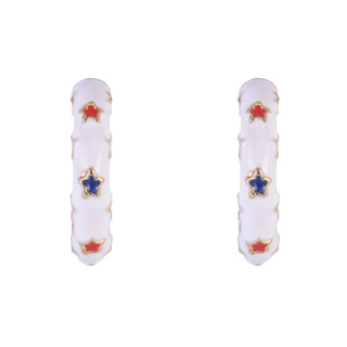 Thumbnail 2: Celebrate America 250 White Enamel Hoop Earrings 