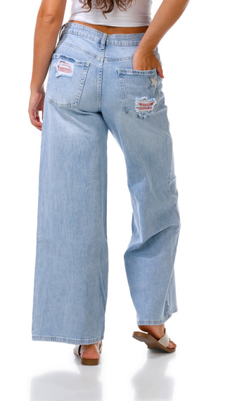 Thumbnail 2: YMI Juniors Patchwork Joey Fit Wide Leg Jeans 