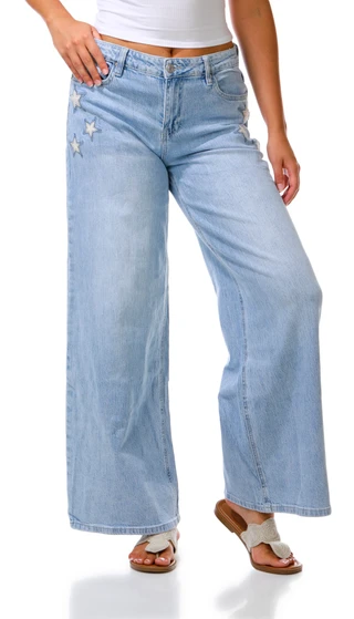 Thumbnail 1: YMI Juniors Patchwork Joey Fit Wide Leg Jeans 