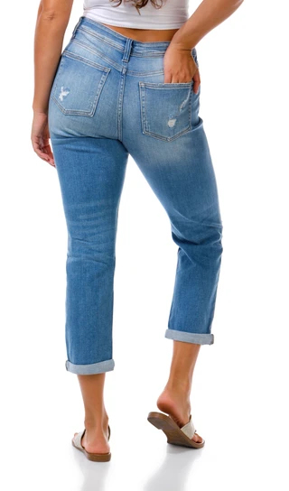 Thumbnail 3: Flying Monkey Juniors Roll Cuff Crop Straight Ripped Jeans 