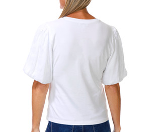 Thumbnail 2: DKNY Women's Puff Sleeve Mixed Media Top 