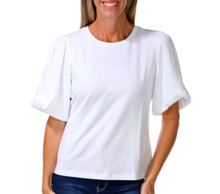 Thumbnail 1: DKNY Women's Puff Sleeve Mixed Media Top 