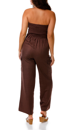 Thumbnail 4: INSPIRED HEARTS Juniors Strapless Tube Linen Belt Cargo Jumpsuit 