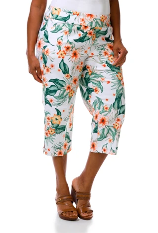 Thumbnail 3: Coral Bay Plus Printed Stretch Waist Capris 