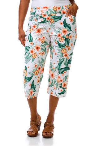 Thumbnail 1: Coral Bay Plus Printed Stretch Waist Capris 