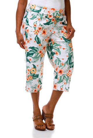 Thumbnail 2: Coral Bay Women's Plus Printed Stretch Waist Capris 