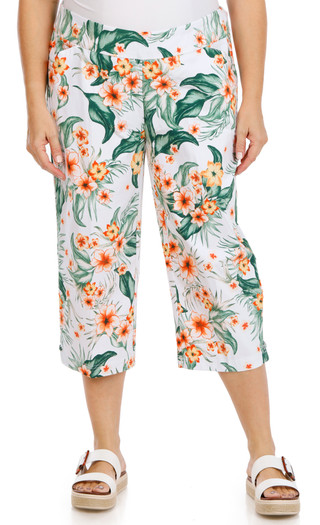Thumbnail 1: Coral Bay Women's Plus Printed Stretch Waist Capris 
