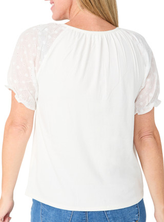 Thumbnail 2: BUNULU Women's Eyelet Puff Sleeve Henley Top 