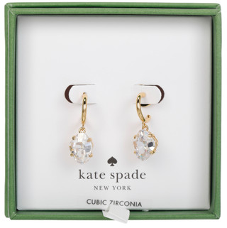 Thumbnail 1: KATE SPADE Gold Crystal Oval Drop Hoop Earrings 