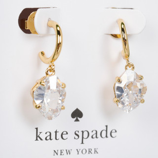 Thumbnail 3: KATE SPADE Gold Crystal Oval Drop Hoop Earrings 