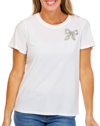 Thumbnail 1: Cece Women's Rhinestone Bow Tee  