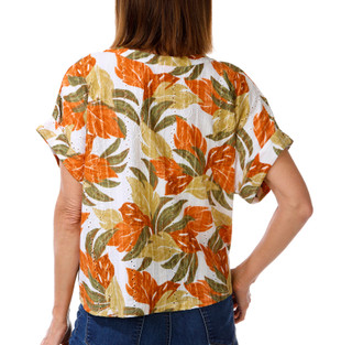 Thumbnail 3: Hearts of Palm Womens Short Sleeve Eyelet Button Down Tie Front Top 