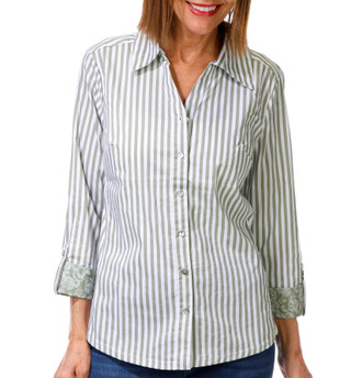 Thumbnail 1: Coral Bay Womens 3/4 Sleeve Striped Button Down Top 