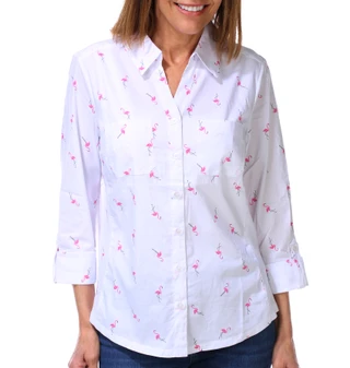 Thumbnail 1: Coral Bay Womens 3/4 Roll Tab Sleeve Button Down Top 