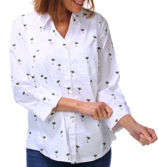 Thumbnail 1: Coral Bay Womens 3/4 Roll Tab Sleeve Button Down Top 