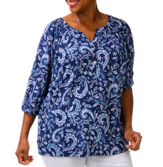 Thumbnail 1: Coral Bay Plus 3/4 Sleeve Split Neck Floral Top 