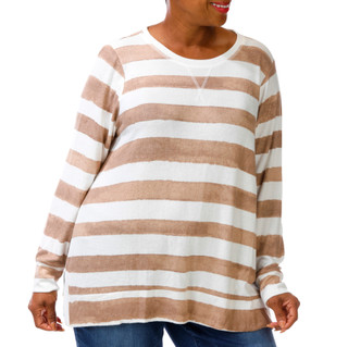 Thumbnail 1: BOBEAU Plus Long Sleeve Striped Tunic Sweater Top 