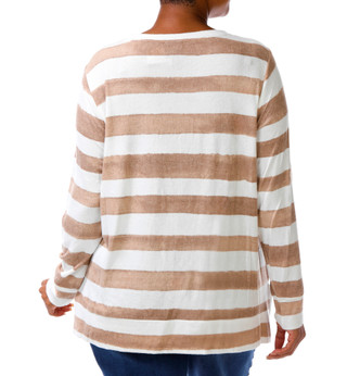 Thumbnail 5: BOBEAU Plus Long Sleeve Striped Tunic Sweater Top 