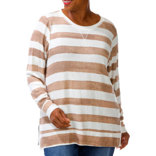 Thumbnail 6: BOBEAU Plus Long Sleeve Striped Tunic Sweater Top 