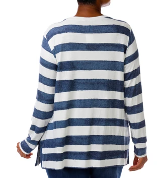 Thumbnail 3: BOBEAU Plus Long Sleeve Striped Tunic Sweater Top 